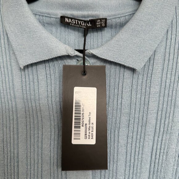 NWT Nasty Gal Collared Knit Cardigan in Baby Blue - Picture 3 of 4